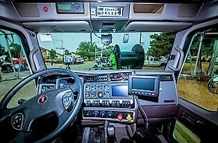 Inside a Truck Cab Equipped with Safety Technology